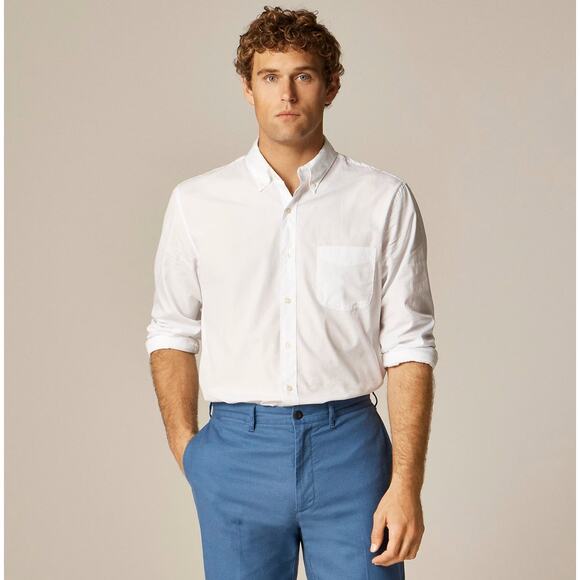 J.Crew Classic Secret Wash Cotton Poplin Shirt L White Button Down Long Sleeve - Picture 1 of 8